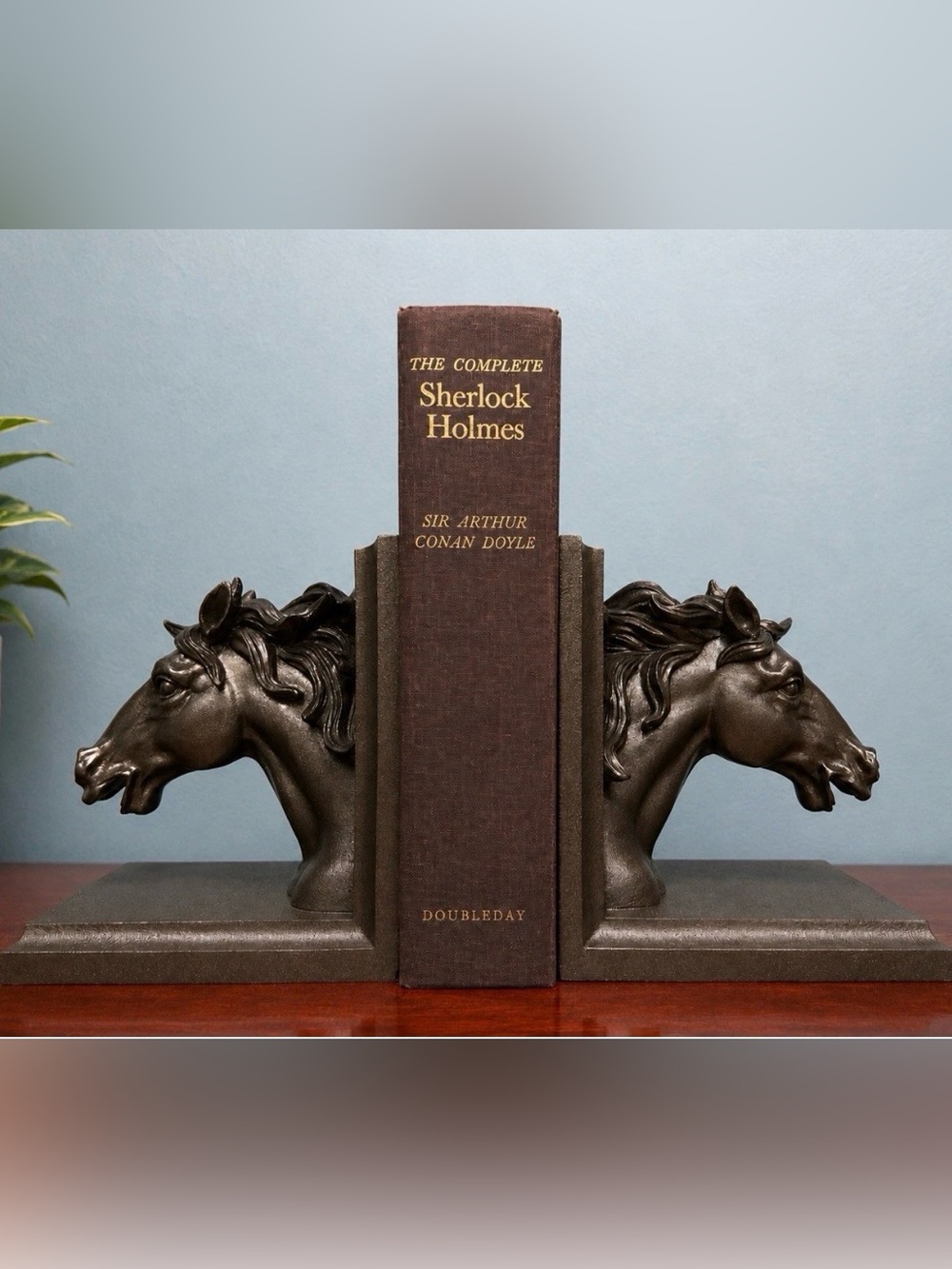 Bronze Finish Horse Head Bookends Pair Equestrian Library Dark Academia Decor